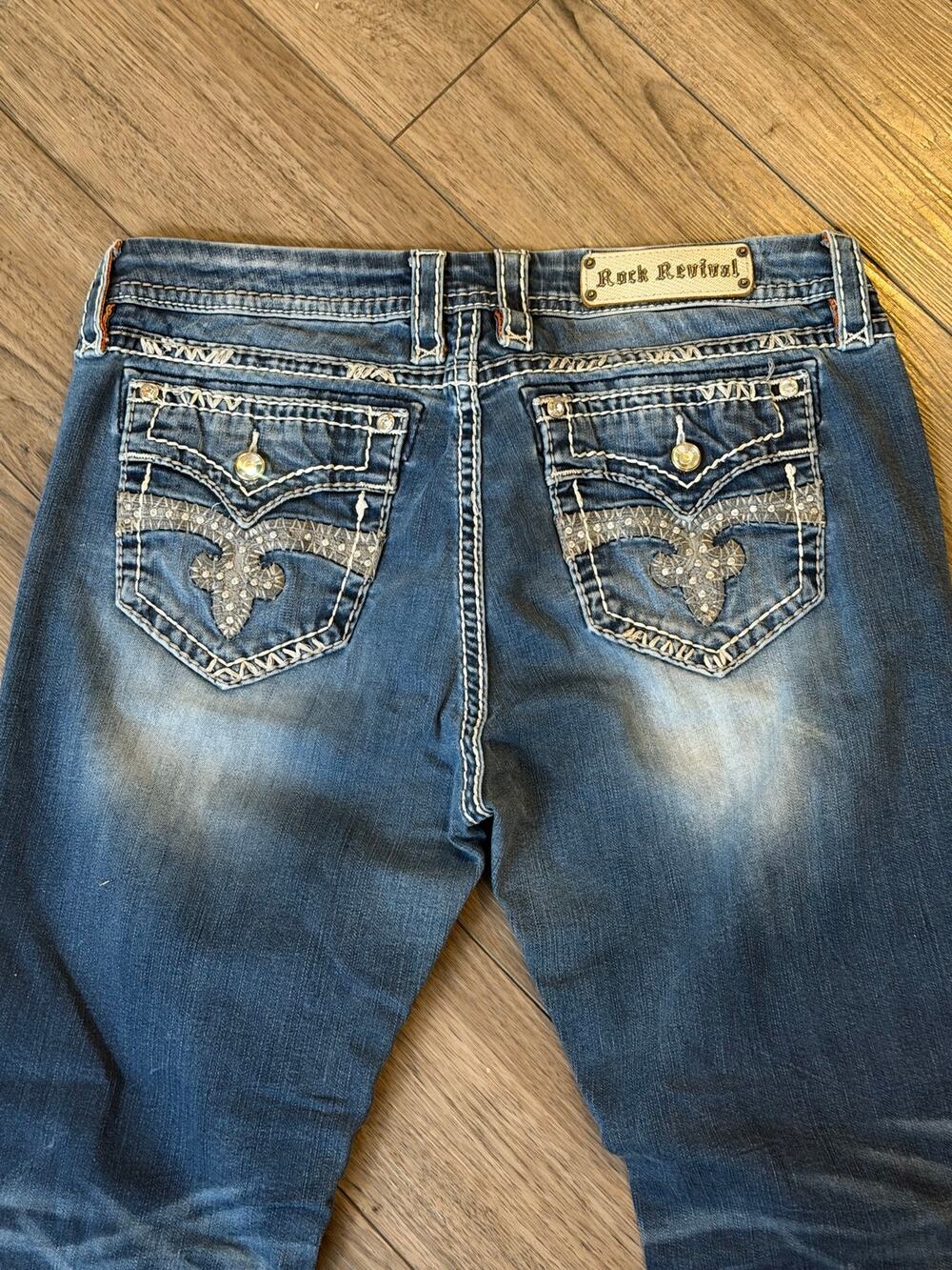 Rock Revival Shara Easy Skinny Jeans Womens Plus Size 34 Rhinestone Flap Pocket